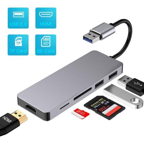 New Mac-style USB 3.0 Hub To 2K HD SD TF Card Rader 2.0 USB Hub 5 IN 1 Laptop USB A Adapter Compatible with Windows/Mac OS