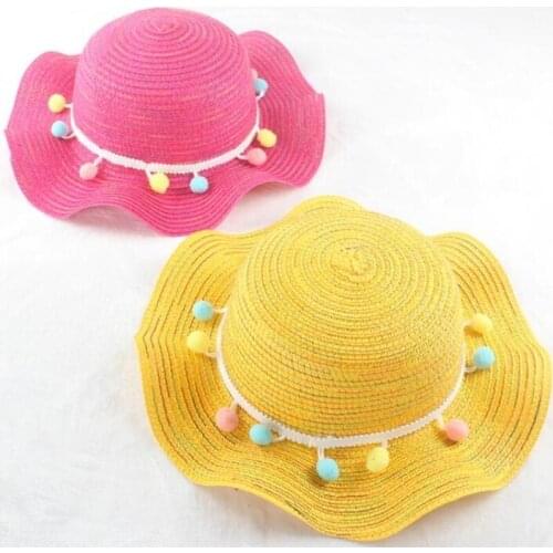 Novo Chapéus Novo Chapéu de Palha Bebê Sun Com flores borla Crianças Verão onda Chapéu de Aba Sun bonnet Criança Palha chapéus