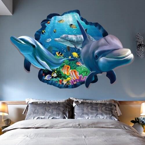 New 3D Vivid Large Dolphin Fish Window Wall Stickers DIY Wall Decals Home Party Living Room Bedroom Decor Party Supplies Poster