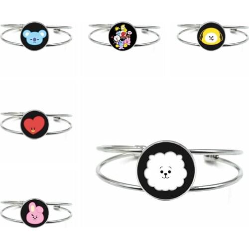 New Cartoon Sheep Love Rabbit Glass Tibetan Silver Opening Bracelet for Men and Women Charm Popular Childrens Jewelry Bracelet