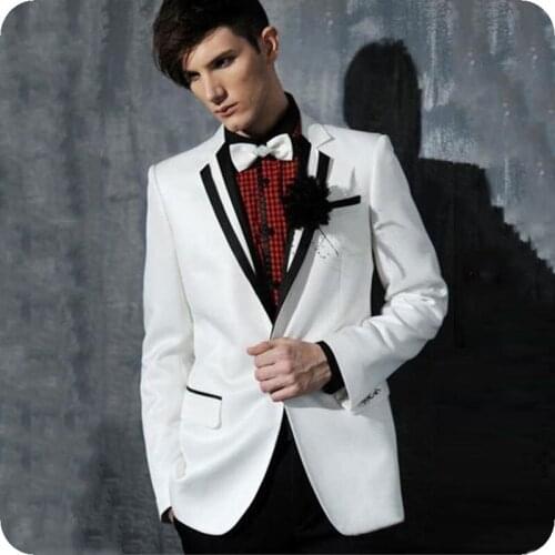 New Personality Trend White Men Suits 2PCS Groom Tuxedo Suit Jacket Large Size Man Blazer Slim Fit Terno Masculino Costume Homme