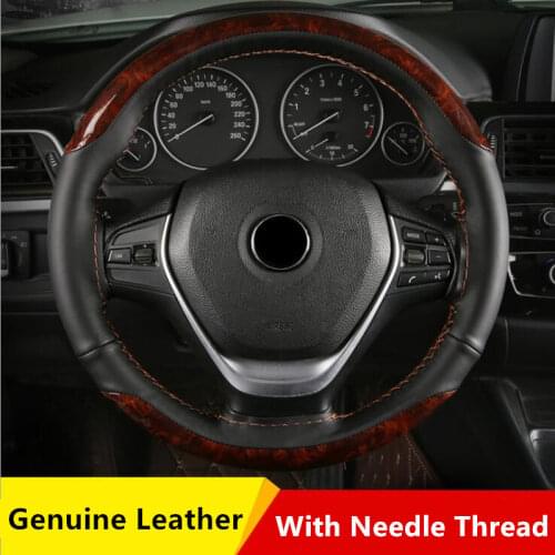 Hand sewing 38cm Car Steering Wheel Cover DIY Genuine Leather Steering Wheel Covers Soft Anti-slip Braid With Needle Thread