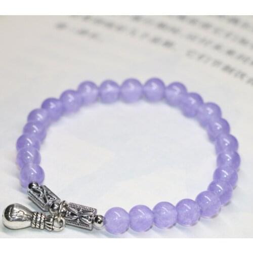 Original 6mm Natural Stone Chalcedony Jades Violet Round Beads Women Bracelets Pretty Weddings Party Gift Jewelry 7.5inch B1968