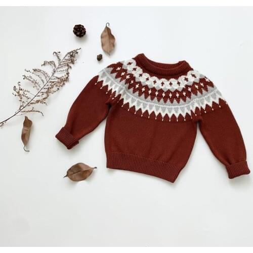 In Stock Childrens Sweater 2021casual Boys and Girls Nordic Jacquard Knitted Sweater Kids Winter Sweaters