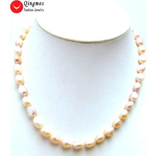 Qingmos Fashion Pink Pearl Necklace for Women with 7-9mm BAROQUE Natural Freshwater Pearl Chokers Jewelry 17" Colar Femme 5783