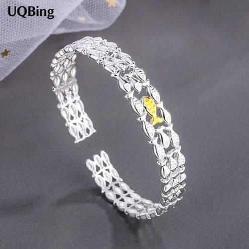 Personality Trendy 925 Sterling Silver Couple Fish Gold Adjustable Bangle & Bracelets For Women Female Gifts