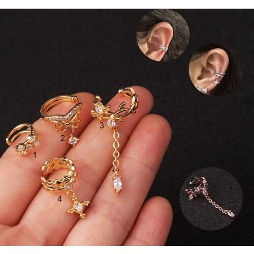 1 PCS Mix Hollow Crown Round CZ Pendant No Piercing Ear Bone Cuff Clip Earring Women Men Trendy Cute Cross Leaf Copper Earring