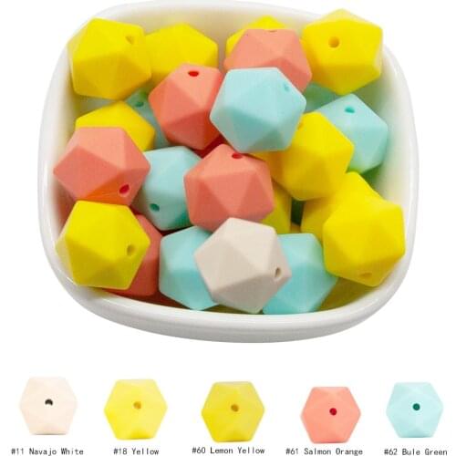 Cute-idea 10pcs 14/17mm Food Grade Silicone Beads colorful Polygon Baby Teether Icosahedron chewing Pacifier Chain baby Toys DIY