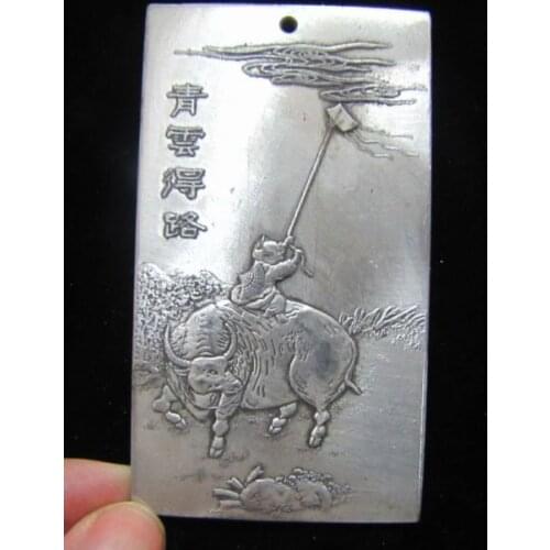 Old collectible metal Have to qingyun road statue amulet auspicious plate