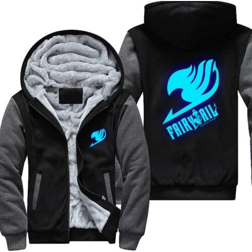 USA Plus EU Size Luminous Blue Fairy Tail Mens Womens Printing Pattern Thicken Fleece Zipper Hoodies Sweatshirts Coat Jacket