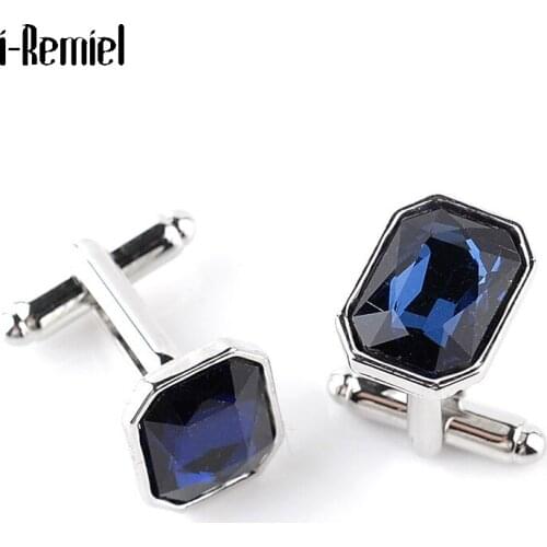Vintage Square Cufflinks High Quality French Shirt Cuff Links Blue Crystal Rhinestone Sleeve Nail Gift for Men Husband Jewellery
