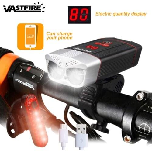 Waterproof Intelligent LED Display Front Bike Headlight USB Rechargeable Bicycle Light MTB Cycling Lamp with Power Bank Function