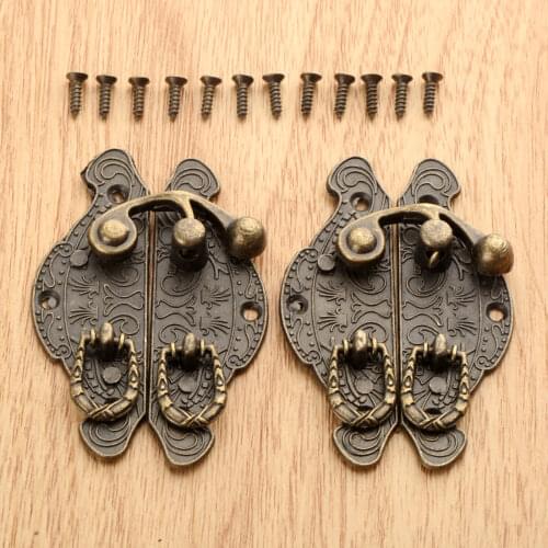 2pcs Vintage Wooden Box Lock 59*39mm Box Latch Clasps Decorative Jewelry Gift Wooden Box Hasp Latch Hook With Screws Bronze