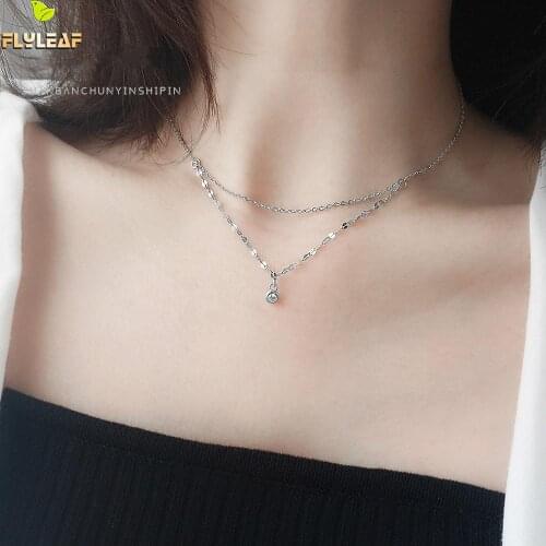 100% 925 Sterling Silver Necklace For Women Double Layer Wave Chain Fine Jewelry Necklaces & Pendants Femme Valentines Day Gift