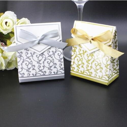 10Pcs/lot Creative Gold Silver Gift Boxes With Ribbon Wedding Candy Bags Birthday Party Gift Bags Packaging Supplies