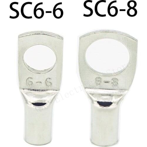 10PCS SC6-6/8(JKG) Bare Terminals Tinned Copper Lug Ring Seal Wire Connectors Bare Cable Crimped/Soldered Terminal Assorted Kit