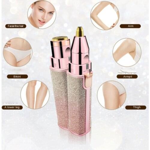 2 in 1 Eyebrow Trimmer & Facial Hair Remover for Women Eyebrow Razor and Painless Lips Nose Body Facial Hair Remover Tool