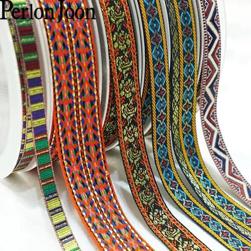 50yards colorful polyester Retro celebrity style webbing embroidery jacquard ribbon clothing bag shoes decorative ribbon ZD011