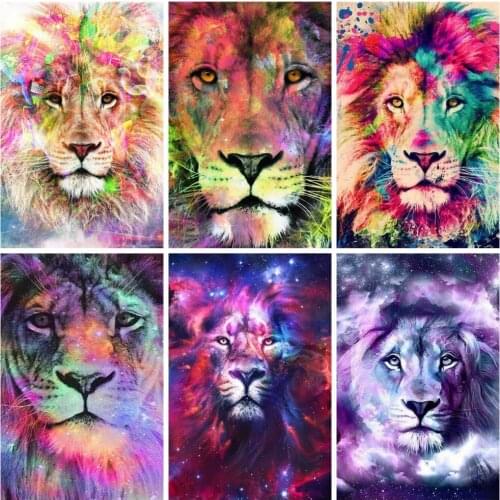 Huacan 5D Diamond Painting Full Drill Lion Diamond Mosaic Embroidery Animals Picture Of Rhinestones Bedroom Decoration