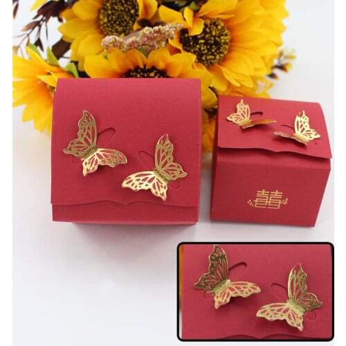 AVEBIEN 20pcs Two Butterflies Wedding Decoration Wedding Favors and Gifts For Guests Candy Box Red Cardboard Event Party Supplie