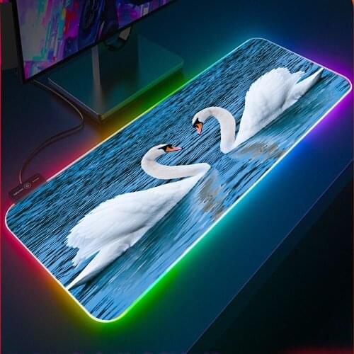 Large Mouse Pad RGB Beautiful Landscape Animal Swan Lake HD Mousepad Black Locking LED Office Laptop Gaming Accessories Desk XL