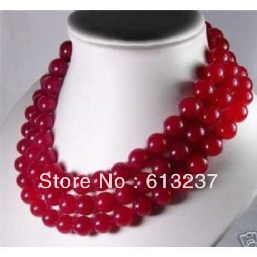 Fashion 10mm red natural stone dyed chalcedony jades long chain strand round beads necklace for women jewelry making 50" YE2068