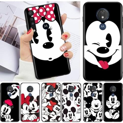 Disney Mickey Minnie Black for Motorola G9 G8 G E7 E6 One Play Marco Hyper Fusion Stylus Power Edge Plus Black Phone Case