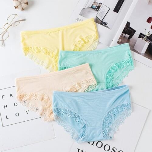 Ladies Modal Lace Underwear Solid Color Briefs Low Waist Women Triangle Panties
