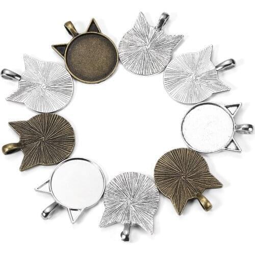 5Pcs 25mm Cat Ear Shape Setting Charms Cabochon Jewelry Round Bulk For Jewelry Makings DIY Charm Pendant Necklace Supplies