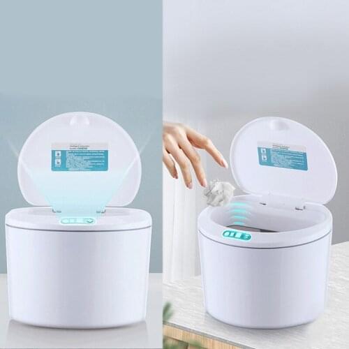 Electric Automatic Mini Car Trash Can Bin with Lid Auto Dustbin Organizer Leak Proof Vehicle Trash Bin Garbage,White