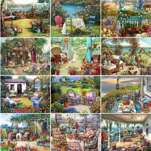 EverShine Diamond Painting Garden Full Square Diamond Embroidery Landscape Mosaic Picture Rhinestones Cross Stitch Handmade Gift
