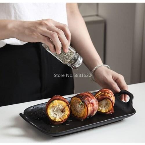 European Minimalist White Black Ceramic Dish Breakfast Beef Dessert Plate Fruit Salad Plate Dinner Tableware