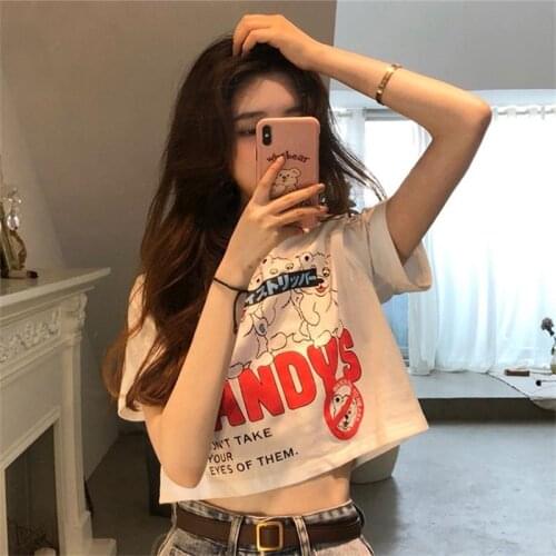 T-Shirt Crop Tops Women Loose Streetwear New O-Neck Girl T-Shirt Female Fashion Graphic Korean Style Harajuku Casual Tee