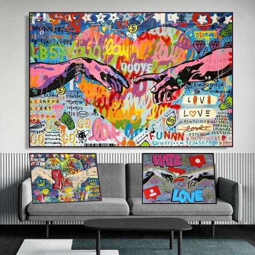 Graffiti Creation of Adam Canvas Wall Art Hand of God Posters and Prints Hand to Hand Pictures For Living Room Decor Paintings