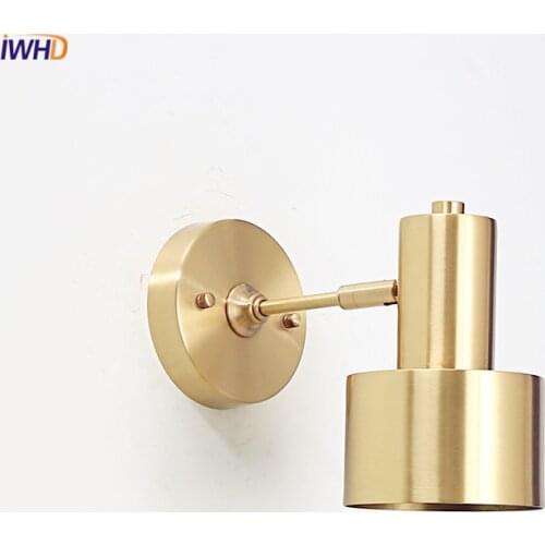 IWHD Modern Nordic LED Wall Lamp Brass Copper Wall Lights Living Room Bedside Sconce Mirror Light Fixtures For Home Lighting