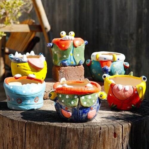 Cartoon monster ceramic pot suculentas plant pots doniczki ozdobne fake cactus macetas decorativas Garden flowerpot home decor