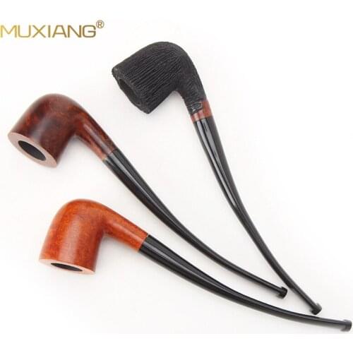 MUXIANG Long Stem Briar Wood Handmade Smoking Pipe Fit for 3mm Filter Bent wooden Tobacco Pipe aa0334