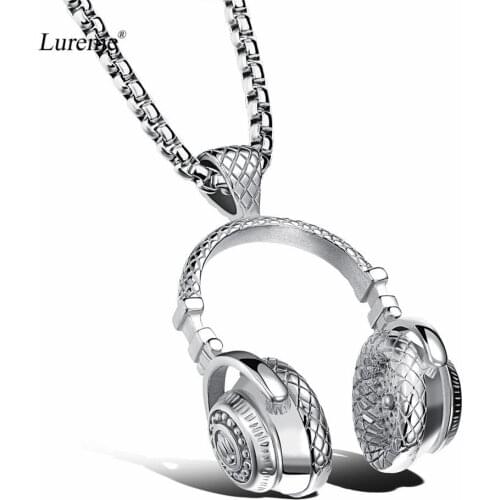 Lureme Titanium Steel Headset Necklace Music Earphone Punk Pendant for Men Jewelry Gift (nl005865)