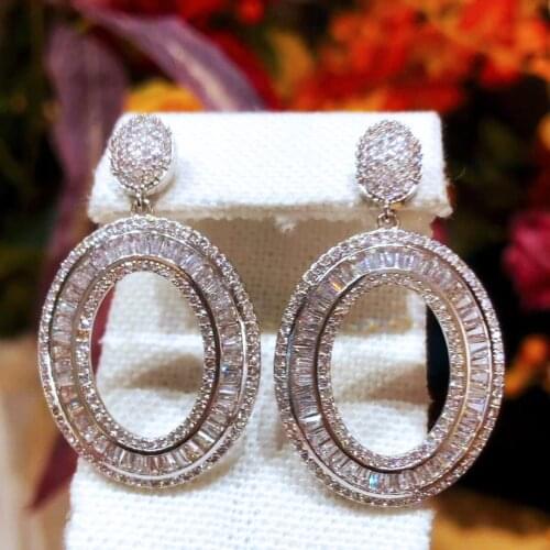 Missvikki High Quality Delicate Famous Trendy Prong CZ Punk Oval Dangle Earrings for Women Bridal Wedding Party Daily Jewelry