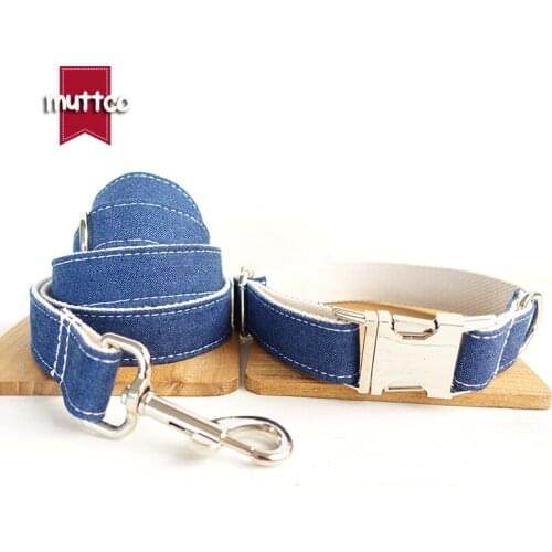 MUTTCO retailing special self-design dog collar THE WHITE JEAN stripe dog collars and leashes set 5 sizes UDC017