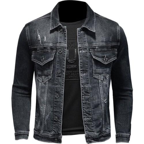 2021 Denim Jacket Men Free Shipping Blue Gray Turndown Collar Long Sleeve Slim Clothes Motorcycle Bomber Jeans Coat Male Brand