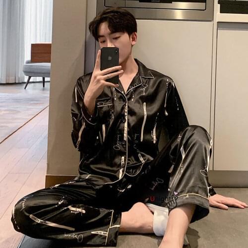 Mens Silk Pajamas Trousers Suit Men Full Body Pajama Homewear Oversize Sleepwear Luxury Pajamas for Autumn Winter 2021 New