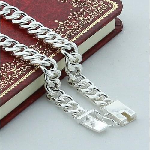 Men 10MM Sideways Bracelet 925 Silver Color Fashion Jewelry For Male Square Buckle Bracelet Gift