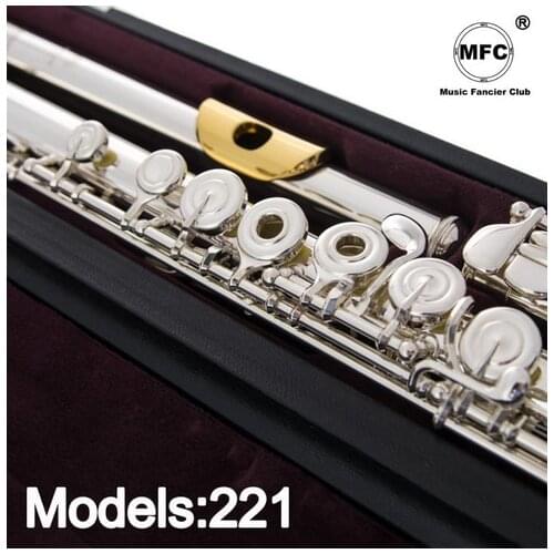 Music Fancier Club Professional Flute 221 Silver Plated Flute Gold Plated Lip Plate B Leg Open Close Holes 17 E Key