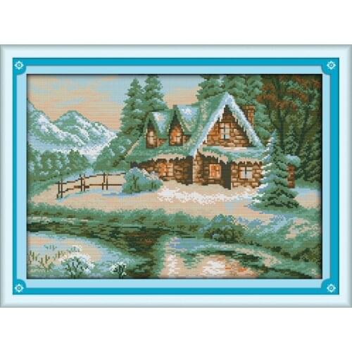 Everlasting Love Lakeside Snowhouse Chinese Cross Stitch Kits Ecological Cotton Printed 11CT DIY New Year Christmas Decorations