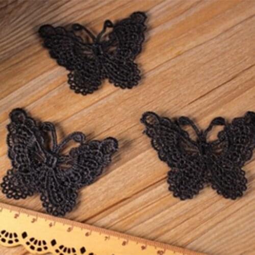 DoreenBeads Polyester Appliques Patches DIY Cloth Scrapbooking Craft Butterfly Animal White Black Lace Pattern, 1 Piece