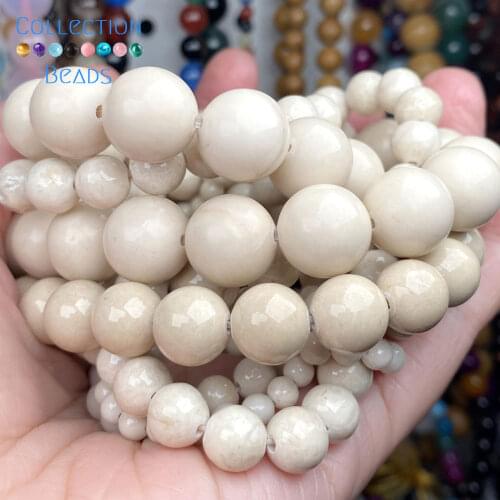 Natural Stone White Fossils Loose Spacer Round Bead For Jewelry Making 4-12 MM DIY Bracelets Accessories Wholesale 15"