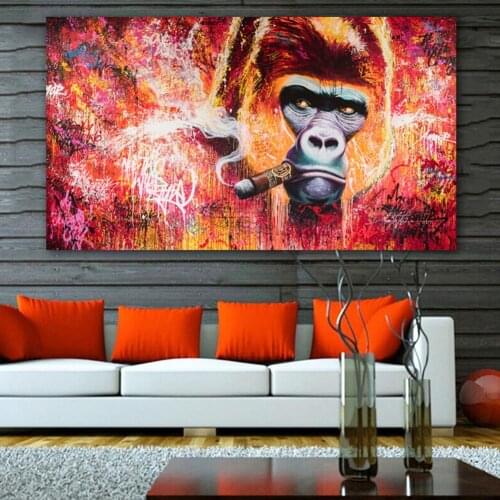 Monkey Gorilla Smoking Picture Poster Canvas Painting Living Room Wall Decor