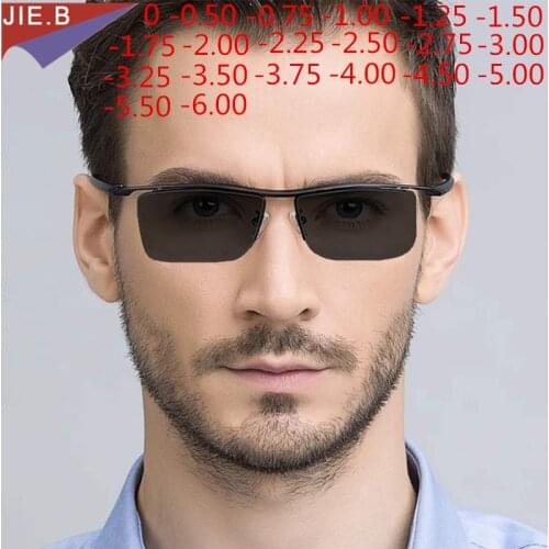 -0.5 -0.75 -1.0 To -6.0 Sun Photochromic Finished Myopia Glasses Women Men Metal Half Frame Chameleon Short-Sight Eyewear