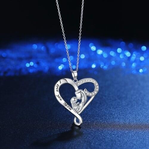BONISKISS I Love You Mom S925 Sterling Silver Necklace Heart Shaped Crystal Pendant Necklace For Women MotherS Birthday Gifts